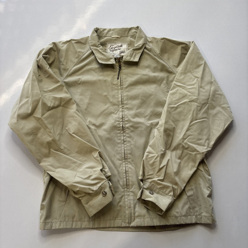 Vintage English Squire Racer Jacket Men 40 L Mechanic Work  Khaki Wind Rain USA